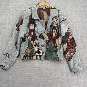 Paco Soler Tapestry Jacket Winter Holiday Cropped Coat Women's‎ Sz M/L Cottage